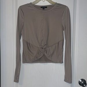 Taupe Long Sleeve Knotted Top